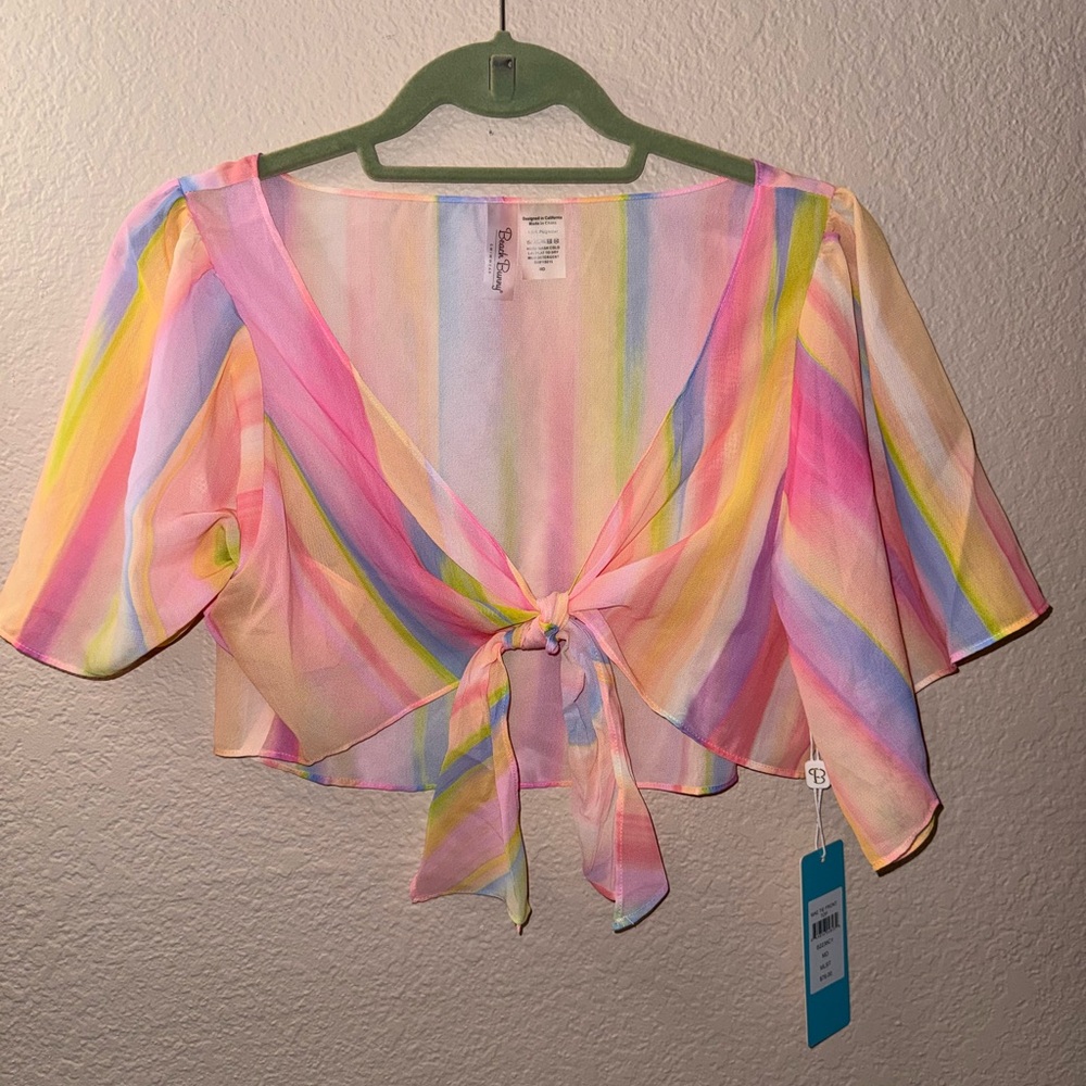 NWT Beach Bunny Multicolor Striped Tie-Front Blouse